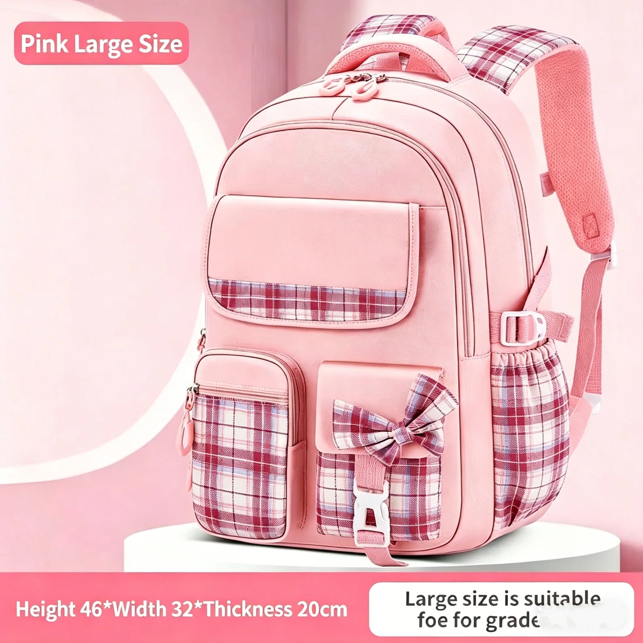 Spine Protection Checkered School Backpack