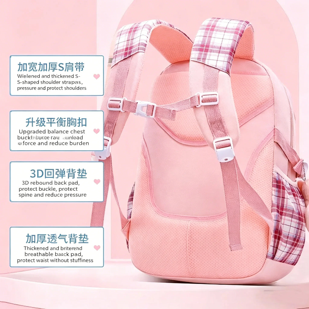 Spine Protection Checkered School Backpack