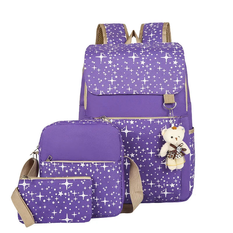Student Backpack Three Piece Canvas Schoolbag Academic Style High Capacity Backpack for Boys and Girls Junior School Backpack