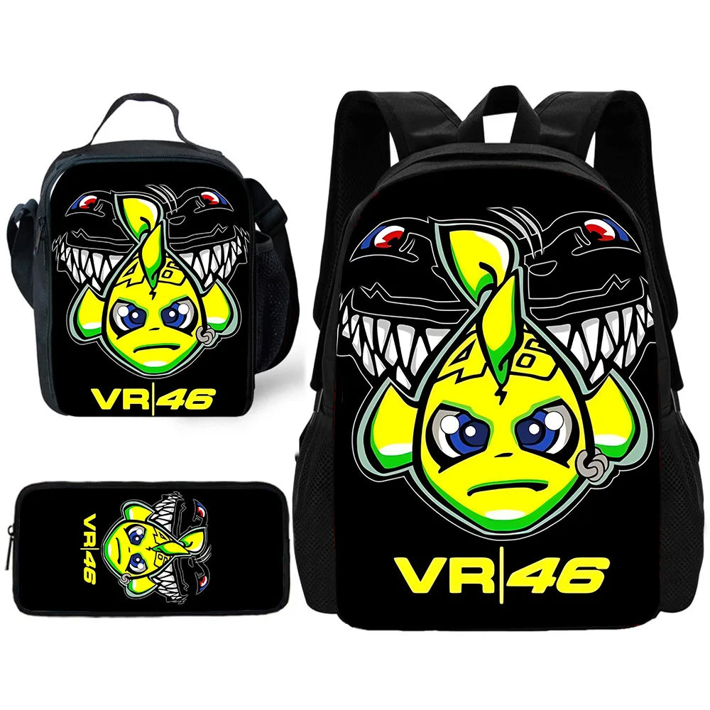 Child School Motorcycle R-rossis VR-46 Backpack with Lunch Bags ,Pencil Bags ,School Bags for Boys Girls Best Gift