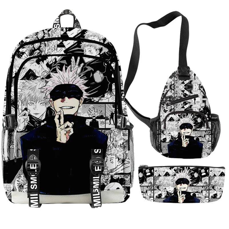 3Pcs/Set Anime Satoru Gojo Backpack 3D Printed Student Bag Anime Small Laptop Bag Pencil Case for Lunch