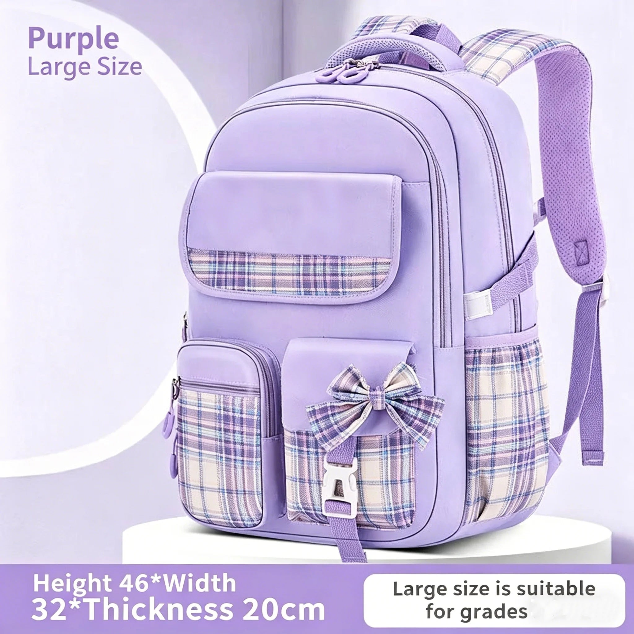 Spine Protection Checkered School Backpack