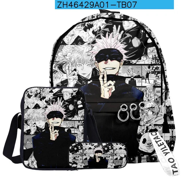 3Pcs/Set Anime Satoru Gojo Backpack 3D Printed Student Bag Anime Small Laptop Bag Pencil Case for Lunch