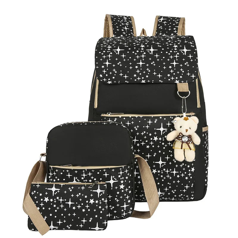 Student Backpack Three Piece Canvas Schoolbag Academic Style High Capacity Backpack for Boys and Girls Junior School Backpack