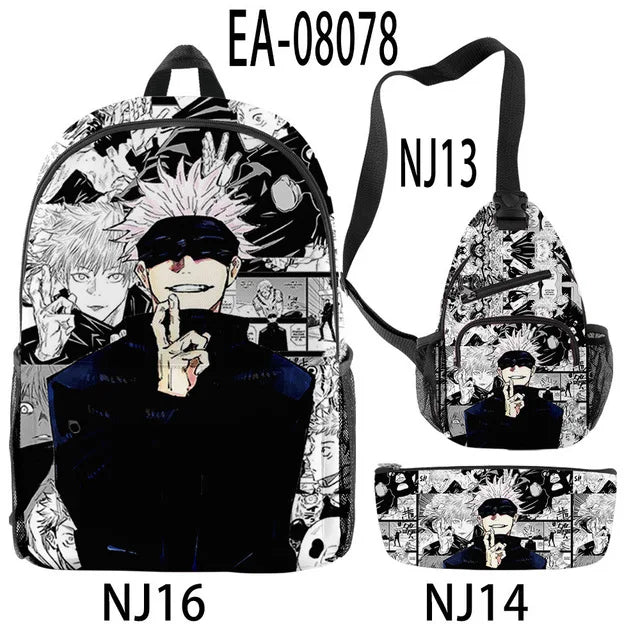 3Pcs/Set Anime Satoru Gojo Backpack 3D Printed Student Bag Anime Small Laptop Bag Pencil Case for Lunch