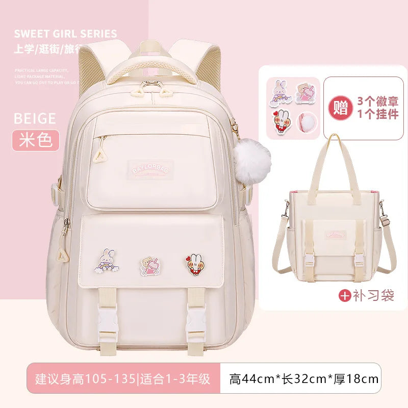 3-piece Set Free Pendant New Middle High School Student Schoolbag Girl Grade Large-capacity Burden-reducing Children's Backpack