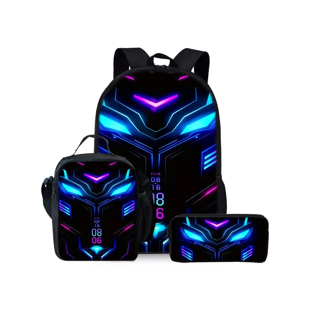Mechanical Robots Print Three Piece Backpacks Set for Boy and Girls Best Gifts 2D Flat Cartoon School Bag for Children