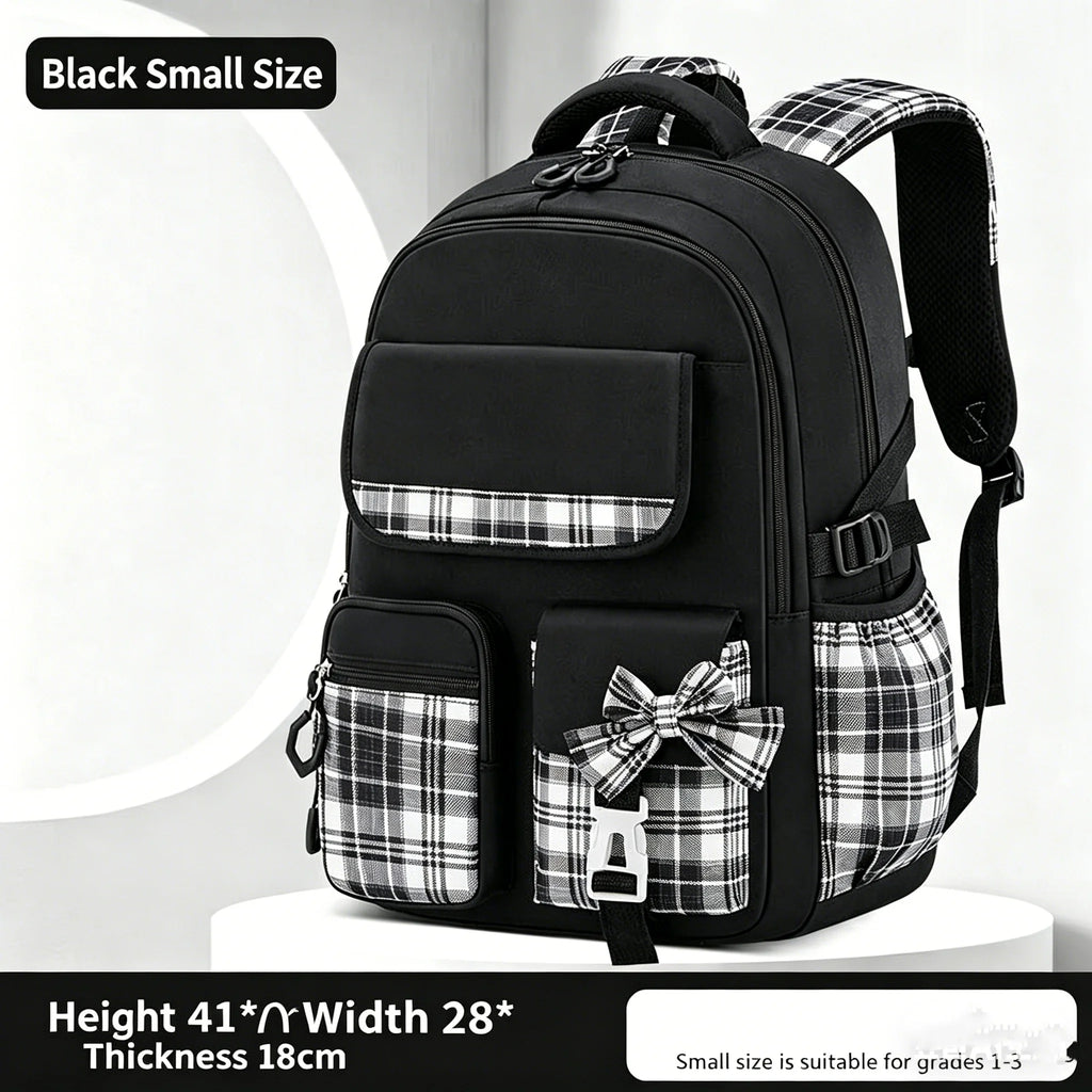 Spine Protection Checkered School Backpack