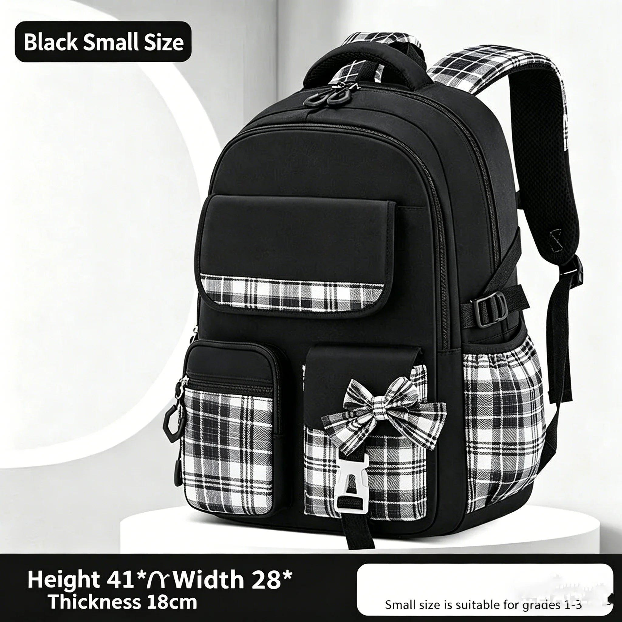 Spine Protection Checkered School Backpack