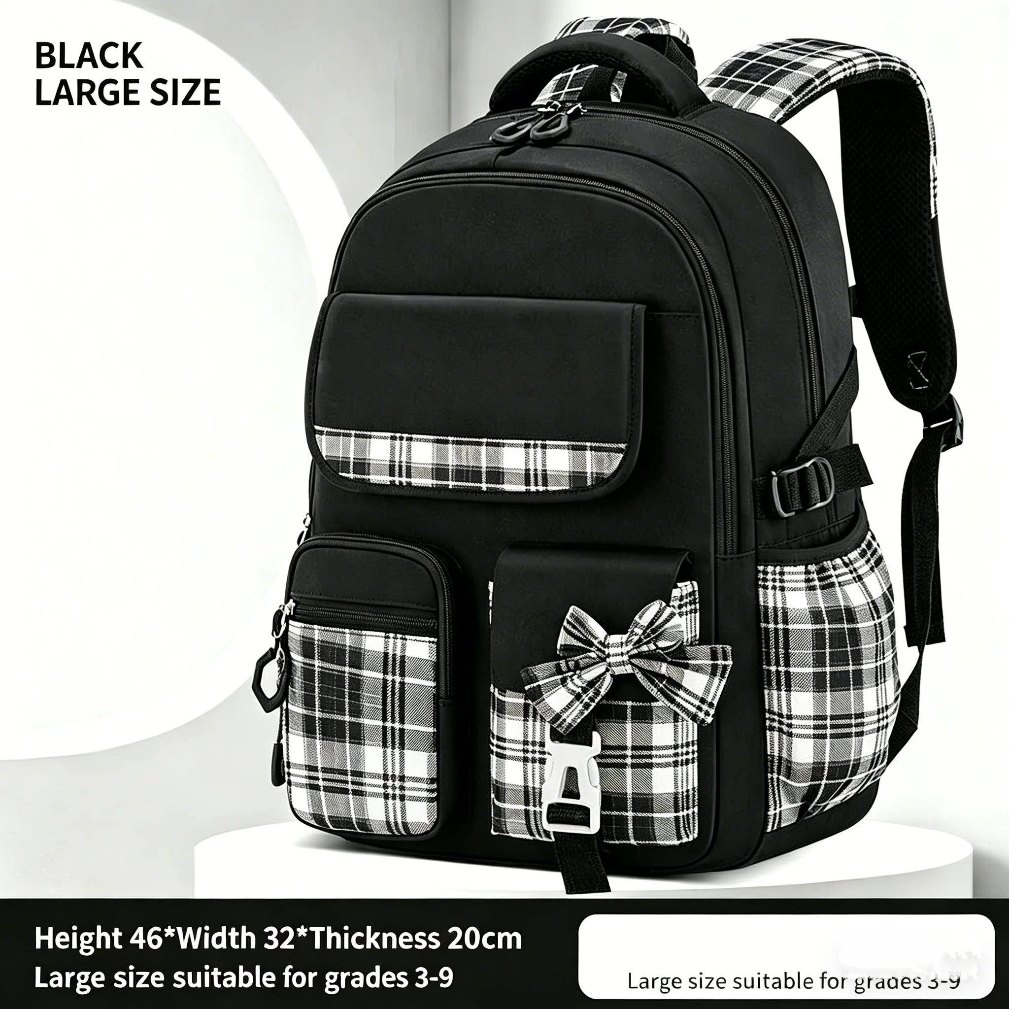 Spine Protection Checkered School Backpack