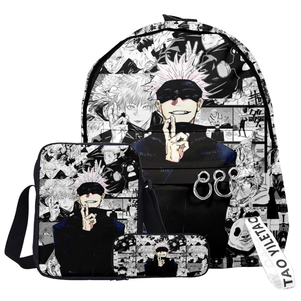 3Pcs/Set Anime Satoru Gojo Backpack 3D Printed Student Bag Anime Small Laptop Bag Pencil Case for Lunch