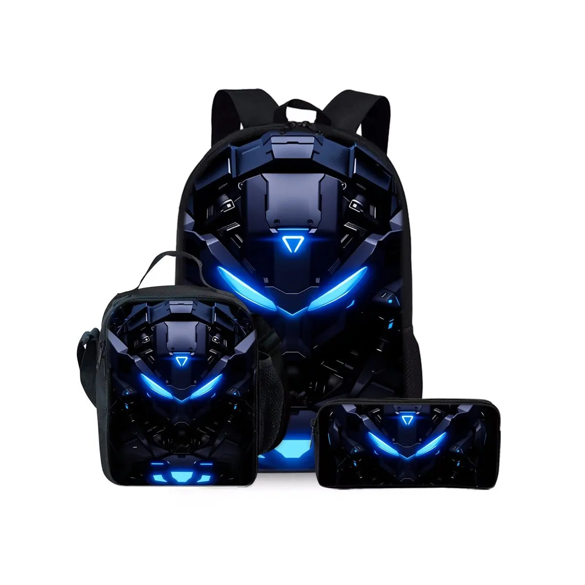 Mechanical Robots Print Three Piece Backpacks Set for Boy and Girls Best Gifts 2D Flat Cartoon School Bag for Children
