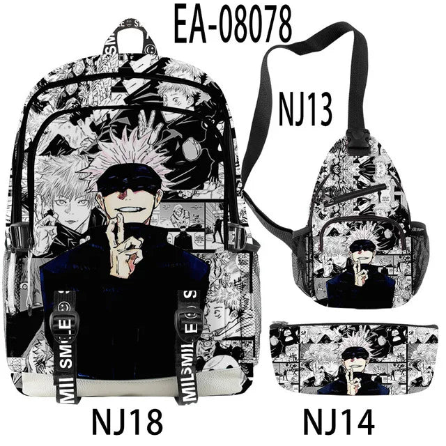 3Pcs/Set Anime Satoru Gojo Backpack 3D Printed Student Bag Anime Small Laptop Bag Pencil Case for Lunch