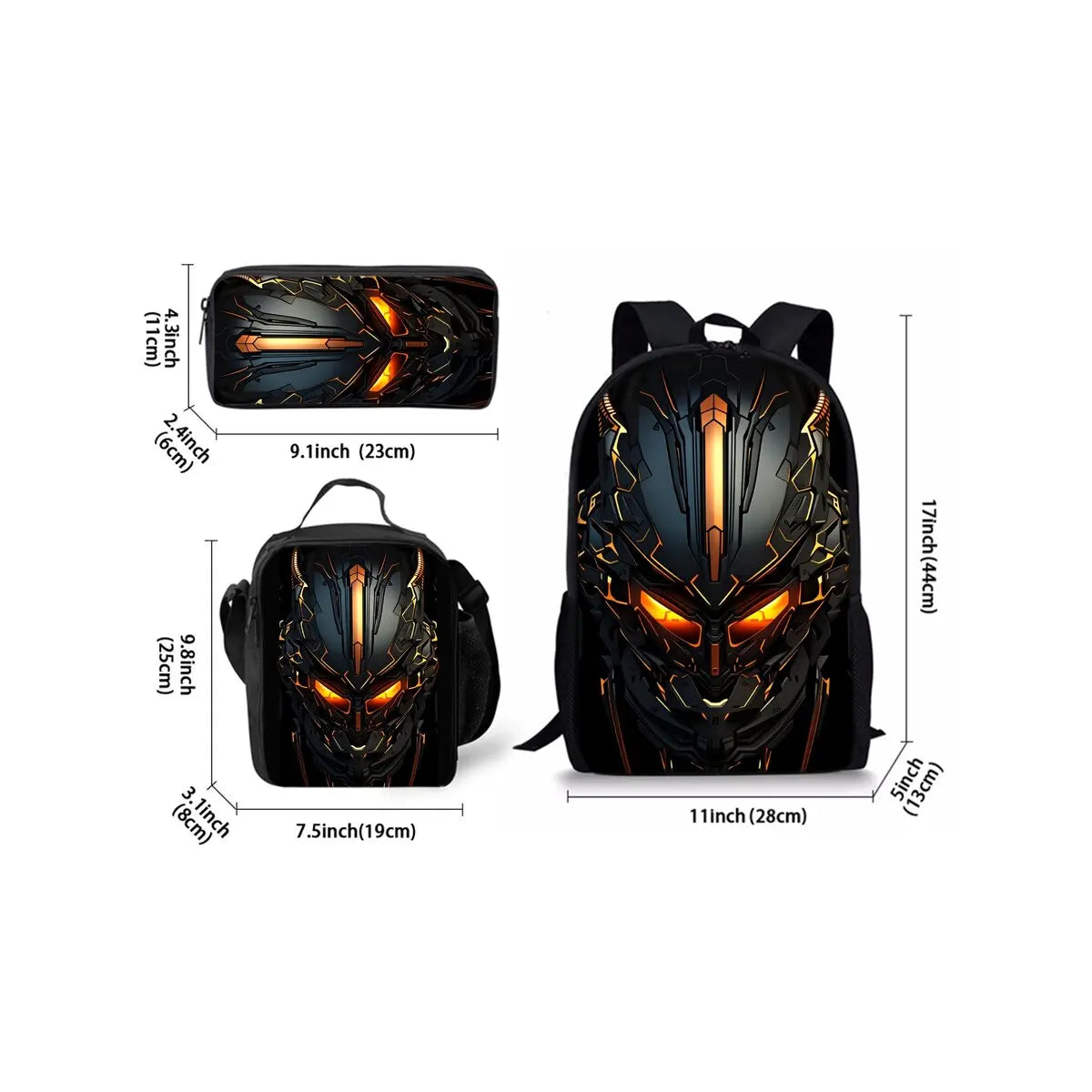 Mechanical Robots Print Three Piece Backpacks Set for Boy and Girls Best Gifts 2D Flat Cartoon School Bag for Children