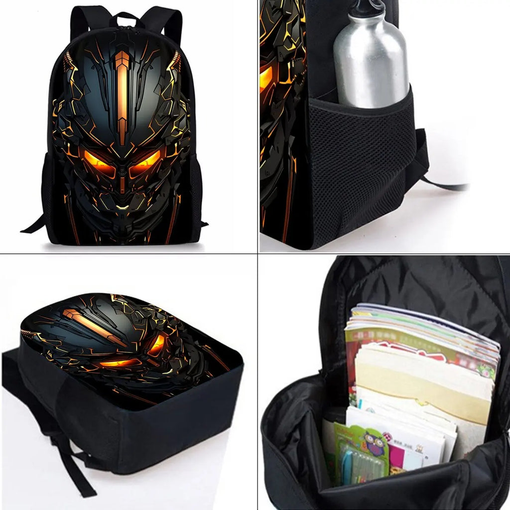 Mechanical Robots Print Three Piece Backpacks Set for Boy and Girls Best Gifts 2D Flat Cartoon School Bag for Children