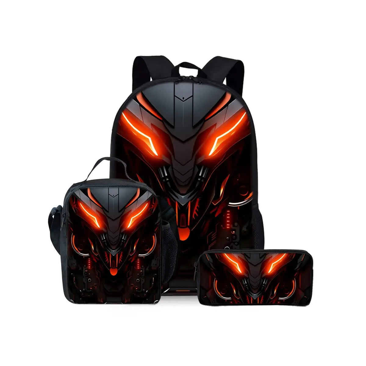 Mechanical Robots Print Three Piece Backpacks Set for Boy and Girls Best Gifts 2D Flat Cartoon School Bag for Children