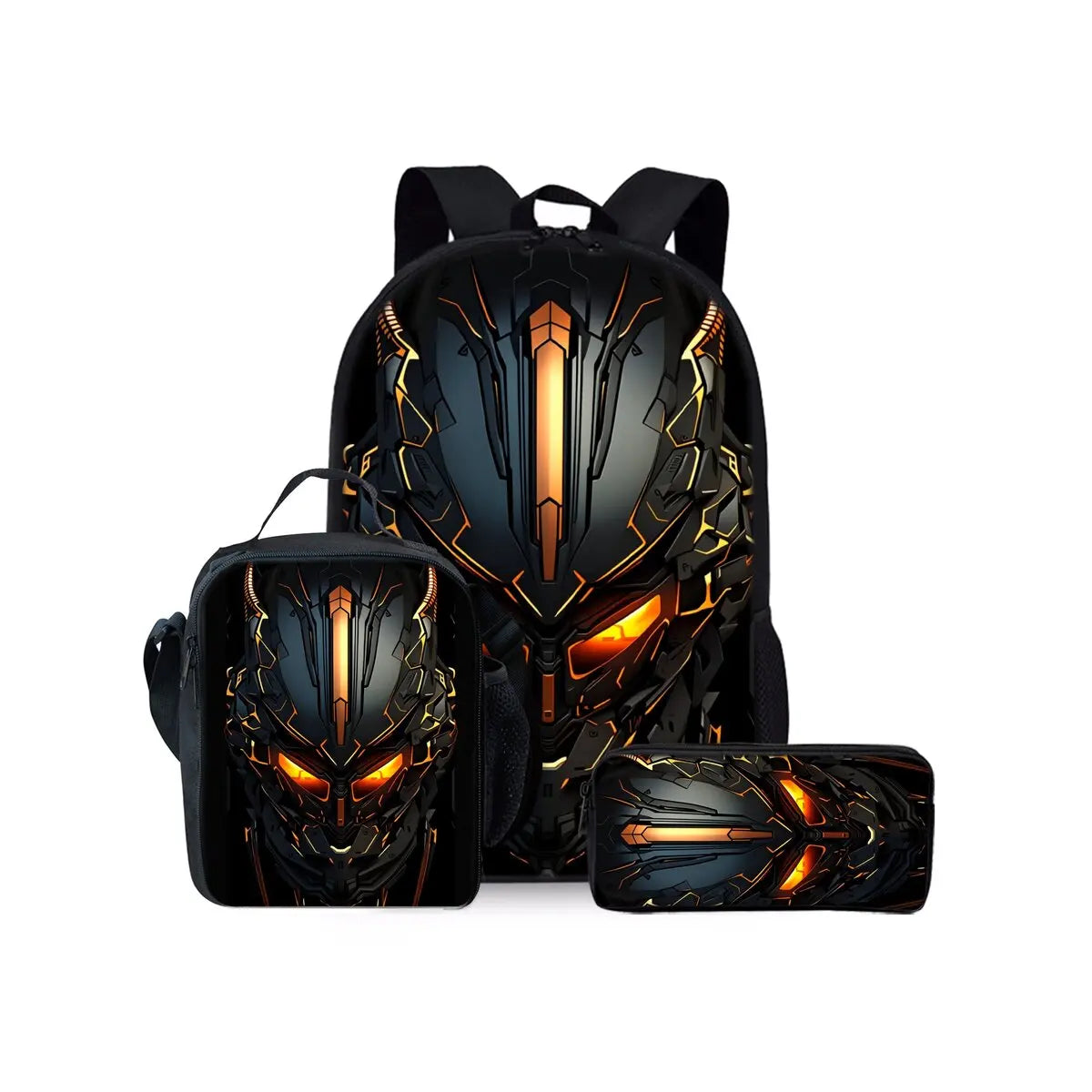 Mechanical Robots Print Three Piece Backpacks Set for Boy and Girls Best Gifts 2D Flat Cartoon School Bag for Children
