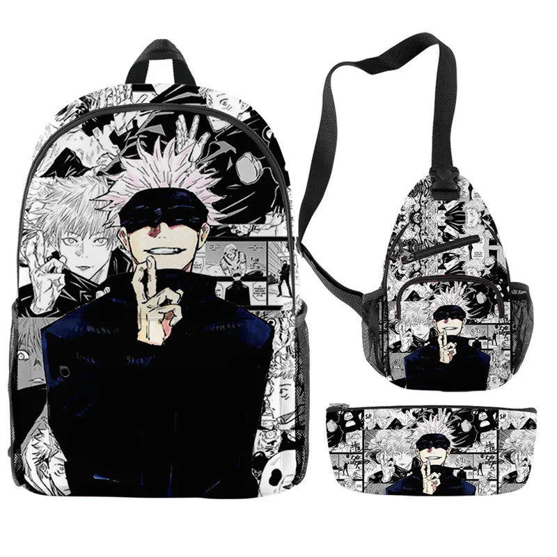 3Pcs/Set Anime Satoru Gojo Backpack 3D Printed Student Bag Anime Small Laptop Bag Pencil Case for Lunch